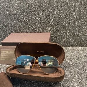 Tom Ford Aviator Sunglasses with Blue Lenses